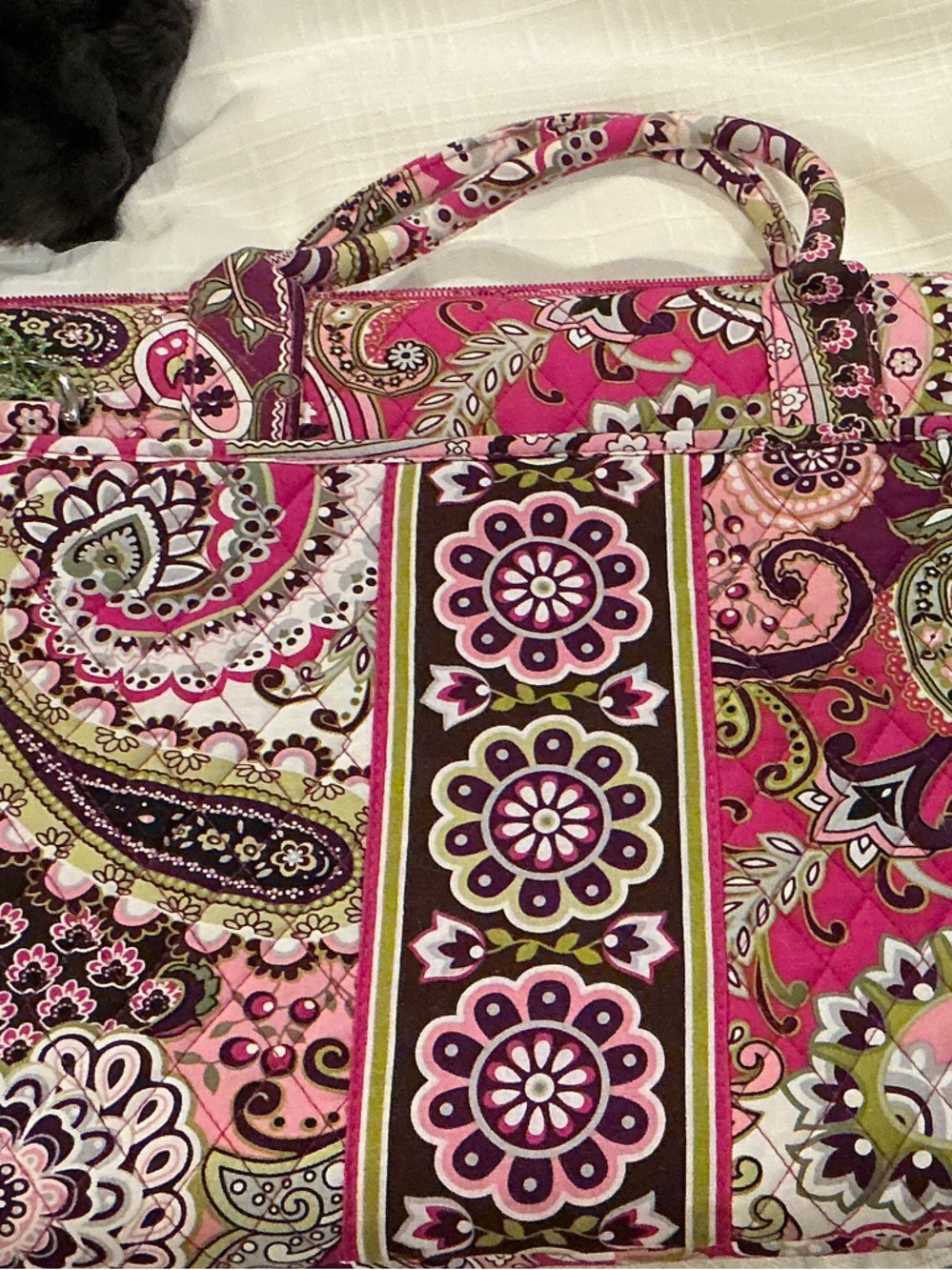 Vera Bradley Pink Paisley Quilted Laptop Bag with Floral Stripe